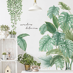 Decal trang trí chất liệu PVC loại 1 dày dặn, sắc nét, trang trí phòng khách, quán cafe-chùm lá cây dán góc-LV28
