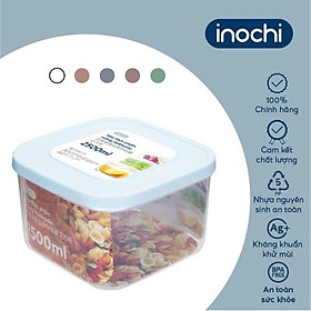 Hộp thực phẩm vuông Inochi - Hokkaido 2500ml Thân Trắng trong + Nắp màu Xanh/Hồng/Cam/Trắng trong