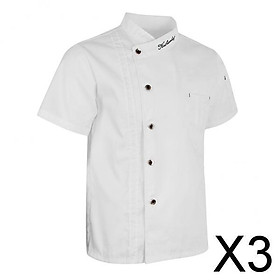 3xUnisex Chef Jackets Coat Short Sleeves Shirt Kitchen Uniforms L White