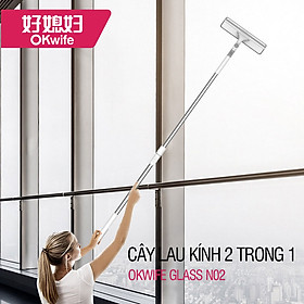 Hình ảnh Cây lau kính cao cấp OKwife Glass N02 chổi lau kính, gạt chùi kính đa năng 2 đầu trong 1, cán tăng giảm chiều dài 150cm