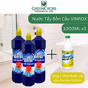 [Combo Tiết kiệm] 3 chai Nước Tẩy Bồn Cầu Diệt Khuẩn, Khử Mùi hiệu quả VINROX 1L Fresh