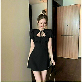 ĐẦM TAY PHỒNG NHÚN NGỰC  CHIẾT EO DÁNG VÁY CHỮ A TÔN DÁNG
