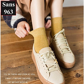 Tất nữ trơn cổ cao dày Sans963 nhiều màu đẹp phong cách vintage Hàn Quốc màu đen trắng be nâu xanh đỏ nâu xếp li