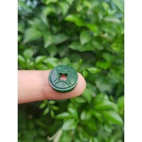 Mặt Dây Chuyền Mặt Nhẫn Đồng Tiền Mới màu Xanh Đậm Đẹp Đá Cẩm thạch xanh tự nhiên Size nhỏ vừa đk 13,5mm x dầy 3mm Nữ bọc vàng lên đeo đẹp lắm rất ý nghĩa đồng tiền may mắn tài lộc ạ