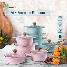 Mua Bộ 4 Nồi Ecoramic Platinum – Hợp Kim Nhôm Đúc Nguyên Khối – Phủ Gốm Ceramic 2 Mặt – Đáy Từ – Kèm Đế Lót & Nhấc Nồi – Chính Hãng