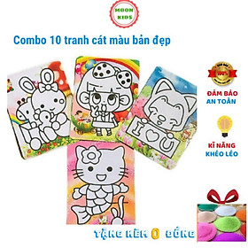 Tranh cát combo 10 tranh tô màu khổ lớn A5 cho bé, tặng kèm cát loại đẹp, Đồ chơi thông minh học vẽ