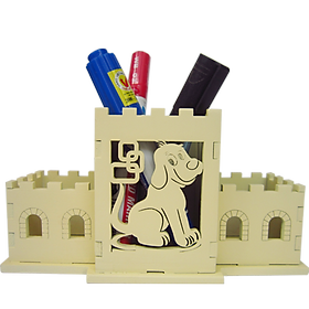 Hộp Cắm Bút Gỗ Chó HV02 - Trắng Kem