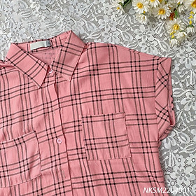 Áo Sơ Mi Nữ UK Fashion Thiết Kế Cỏ Đức Vai Chờm Họa Tiết Kẻ, Chất Liệu Nhập Hàn Cao Cấp NKSM2204001
