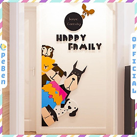Tranh dán tường mica 3d decor khổ lớn hoạt hình những chú chó happy family trang trí mầm non, mẫu giáo, phòng cho bé
