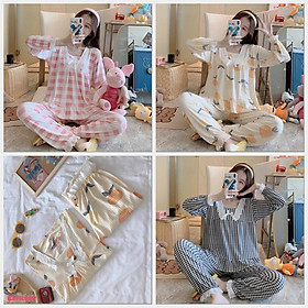 Pijama- Bộ Ngủ Nữ Dài Tay Phối Ren Nơ Cách Điệu DDTT01