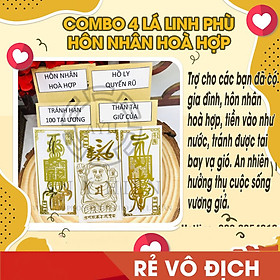 Combo 4 lá linh phù hôn nhân hòa hợp HÔN NHÂN HÒA HỢP+HỒ LY QUYẾN RỦ+TRÁNH HẠN 100 TAI ƯƠNG+THẦN TÀI GIỮ CỦA. Để bóp ví, dùng làm miếng dán điện thoại, máy tính, nhà cửa, xe