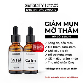 Bộ serum Men Stay Simplicity giảm mụn, làm dịu, sáng da, mờ thâm, thu nhỏ lỗ chân lông cho nam Niacinamide 5% + Zinc PCA 1% 2x30ml