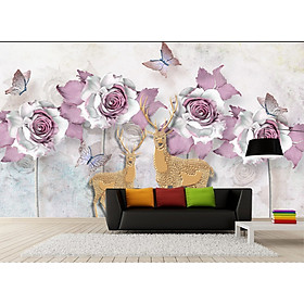 Tranh dán tường 3d,TRANH HOA 3D DÁN TƯỜNG CAO CẤP, Tranh hoa 3D, tranh lụa 3D dán tường,tranh dán tường phòng khách 3D PVP-TS1368