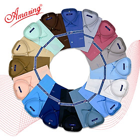 Áo so mi công sở dành cho tuổi trung niên, có size lớn, form rộng, dáng suông, tay ngắn, hiệu Amazing - S