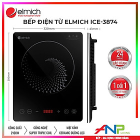 Bếp Từ Đơn Elmich ICE-3874 (Công Suất 2100W, Điều Khiển Cảm Ứng, Mặt Kính Ceramic Cường Lực, Chống Sốc Nhiệt) - Hàng Chính Hãng