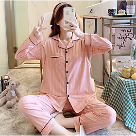 Bộ Đồ Pyjama Bầu Và Sau Sinh Dài Tay vải thun cotton mặc hè cực mát