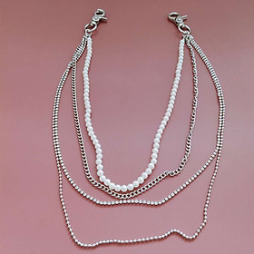 Dây đeo thắt lưng body chain belt xích phối đá và ngọc trai nhiều tầng lớp nổi bần bật