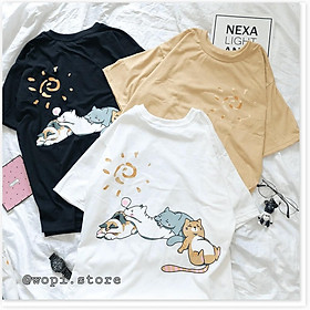 Áo Thun Tay Lỡ 4 Chú Mèo Cute Unisex AQA1807 23 aomifashion