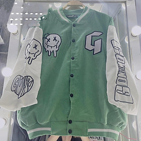 Áo Khoác Nhung Gân Tăm Bomber Jackets Thêu Logo G.O.N.Z Cúc Bấm Unisex Nam Nữ Form Rộng Ulzzang, Áo Khoác Nhung Tăm Thêu Chữ G, Áo BomBer Bóng Chày Nam Nữ Phong Cách Hàn Quốc