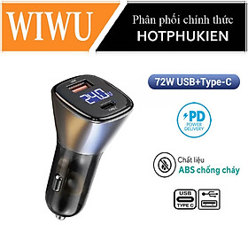 Tẩu củ sạc xe hơi sạc nhanh 72W trang bị 2 cổng PD 3.0 Type C và USB A QC 4.0 hiệu WIWU Intelligent Transparent Car Charger PC500 đa năng cho xe hơi / xe ô tô trang bị LED hiển thị, chuẩn PD 3.0 và QC 4.0, chip sạc thông minh - hàng nhập khẩu