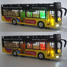 Đồ chơi mô hình xe bus 2 tầng mui trần  KAVY có nhạc và đèn chạy cót bằng kim loại bền bỉ, xe thăm quan du lịch thành phố