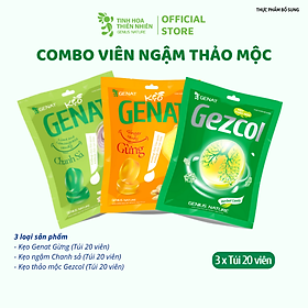 Combo 3 túi 20 viên - Kẹo thảo mộc Gezcol - Kẹo Genat Gừng - Kẹo ngậm Chanh sả - Genat - Tinh hoa thiên nhiên