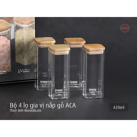 Mua Bộ 4 lọ gia vị thuỷ tinh borosilicate ACA 420ml  nắp gỗ