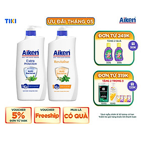 Combo 2 Sữa Tắm Sạch Khuẩn Aiken 850g Chiết Xuất Bạc Hà và Trà Xanh Thiên Nhiên