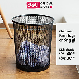 Mua Thùng rác văn phòng lưới Deli - Sọt đựng rác - Màu đen - 35cm - E9189