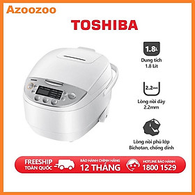 Nồi Cơm Điện Tử Toshiba RC-18DH2PV(W) - 1.8L - Lòng Nồi Dày 2.2mm, Chống Dính - Hàng Chính Hãng, Bảo Hành 12 Tháng