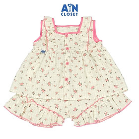 Bộ quần áo Ngắn bé gái họa tiết Hoa Nhí Hồng Nhún cotton - AICDBGDTKATC - AIN Closet