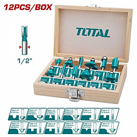 BỘ 12 MŨI PHAY GỖ 1/2" (12.7MM) TOTAL TACSR0102121 - HÀNG CHÍNH HÃNG