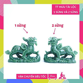 Cặp tượng tỳ hưu 1 sừng và 2 sừng ngọc xanh cầu tài lộc vượng khí - 15cm