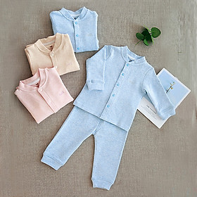 Bộ quần áo dài cài giữa bo cổ Melange Cotton cao cấp cho bé Haki BC004