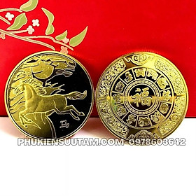 Móc Khóa - Dây Treo - Đồng Xu 12 Con Giáp Tuổi Ngọ - Ngựa, đường kính: 4cm