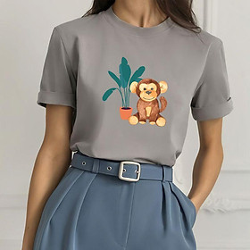 Áo thun unisex in hình chú khỉ cute bên chậu hoa - Nhận in hình theo yêu cầu - CN5