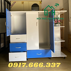 TỦ QUẦN ÁO NHỰA ĐÀI LOAN 3 CÁNH 4 NGĂN KÉO CÓ KỆ NGOÀI MÀU XANH TRẮNG - 1M25X1M45X45CM