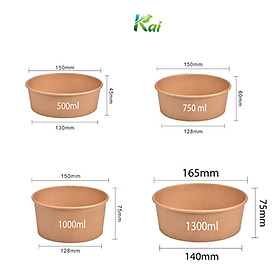 Mua 50 Tô giấy Kraft đủ size: 500ml / 750ml / 1000 ml / 1300ml kèm nắp trong suốt  an toàn vệ sinh thực phẩm  Giá sỉ
