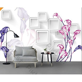 Tranh dán tường Hoa lily hoa loa kèn tối giản hiện đại, tranh dán tường 3d hiện đại (tích hợp sẵn keo) MS788075