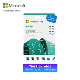 Phần mềm Microsoft 365 Family English APAC EM Subscr 1YR Medialess P6 (6GQ-01555) - Hàng Chính Hãng