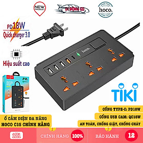 Mua Ổ Cắm Điện Đa Năng Hoco DC15 - Sạc nhanh PD18W  QC18W Hỗ Trợ Cổng Type-C  AC & 4 Cổng USB Tiện Dụng - Hàng Chính Hãng