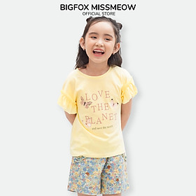 Đồ bộ bé gái size đại Bigfox Miss Meow mặc nhà mùa hè kiểu dáng Hàn Quốc vải cotton mềm mại in hình bướm dễ thương cỡ 3-11 tuổi 30kg 40kg - BỘ BG VÀNG LOVE - 95cm,  10- 12kg (3)