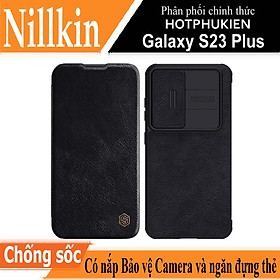 Case bao da chống sốc cho Samsung Galaxy S23 Plus / Galaxy S23+ trang bị nắp bảo vệ Camera hiệu Nillkin Qin Pro trang bị 2 ngăn đựng thẻ ATM Name Card, chất liệu da cao cấp, thiết kế thời trang cá tính - Hàng nhập khẩu