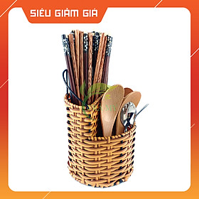 Mua Ống đũa muỗng nhựa mây đan dây dẹp đựng đũa muỗng khăn giấy quán ăn  Ống đũa muỗng 2 ngăn bàn ăn gia đình