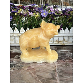 Mua Tượng con Heo giáp tuổi hợi phong thủy đá ngọc hoàng long đặt bàn làm việc - Dài 12 cm