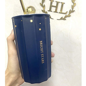 Mua Ca sứ kèm ống hút inox vàng kim | Cốc Hot Trend 2022 | Ly 2 lớp có nắp đậy kèm ống hút Size To nắp sứ có doăng Doremon