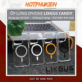 Ốp lưng chống sốc trong suốt chống ố vàng cho iPhone 12 13 14 15 Pro Max hiệu Likgus CANDY - Nút bấm kim loại, viền bảo vệ camera - Hàng nhập khẩu - Màu trắng - iPhone 12 Pro Max