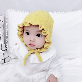 Mũ len bèo có dây buộc tiểu thư cho bé gái từ 0-2 tuổi