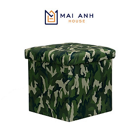 Hình ảnh Hộp đôn ghế ngồi Mai Anh House cá tính, dịu dàng - ghế đôn đa năng vuông chất liệu vải Oxfort cao cấp, thân gỗ MDF cứng cáp, mặt nệm êm ái, nội thất thông minh ghế đôn xếp gọn phong cách Thụy Điển màu rằn ri cá tính, hoa cỏ dịu dàng