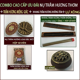 Mua Trầm Hương Thơm Cao Cấp ( ComBo Nụ  Nhang không tăm  Miếng Trầm Hương + Lư Xông)